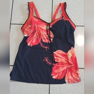 Floral Tankini Top Orange Hibiscus Design